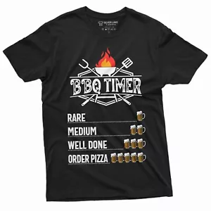BBQ Grilling Father's Day Mens 4th of July Tee Shirt Funny Shirts Beer Timer Tee - Picture 1 of 8