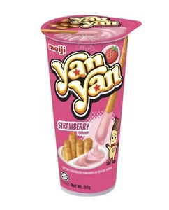 MEIJI YAN YAN CREAMY STRAWBERRY FLAVOUR DIP & BISCUIT STICK SNACK - 10 X50G - Picture 1 of 1