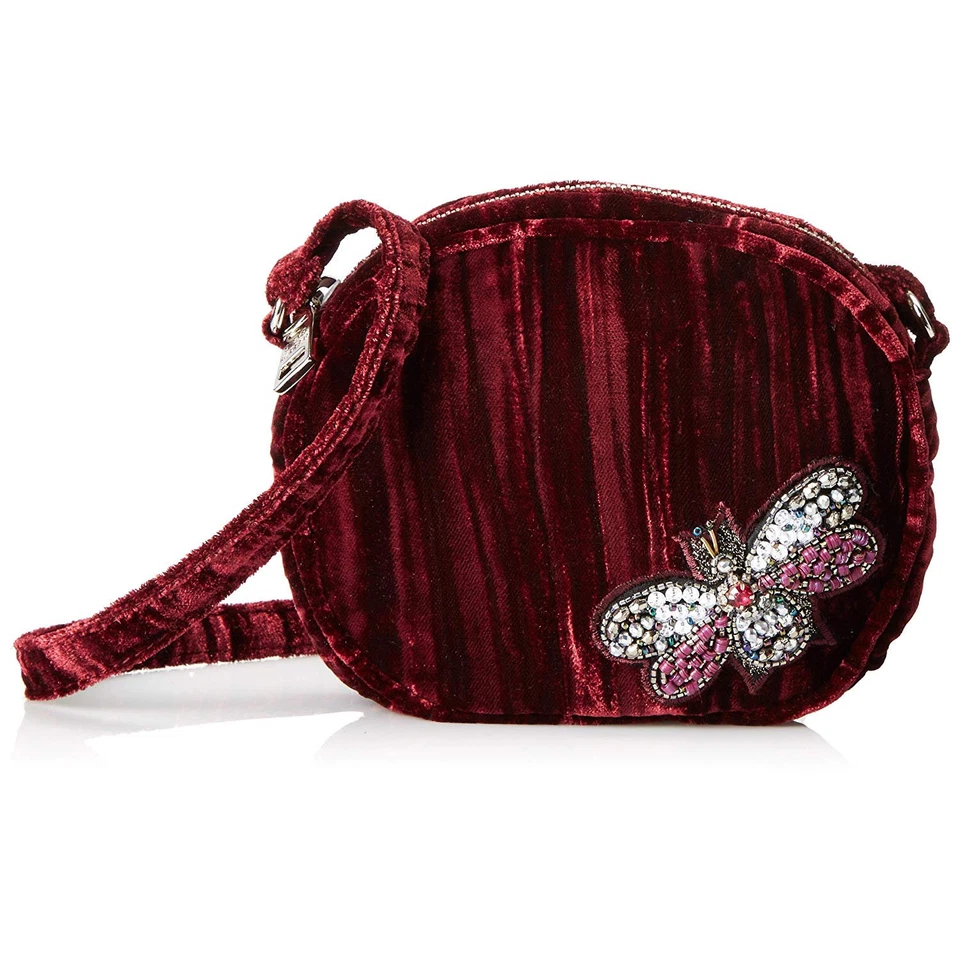 Steve Madden Lotus Mini Canteen Butterfly Bug Wine Velvet Crossbody 077