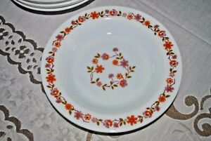 Vintage 6 assiettes creuses arcopal années 70 - Fleurs orange - mauves (2)