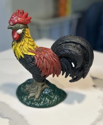 Tope de puerta gallo de hierro fundido vintage original pintado a mano pesado Foto 1 de 4