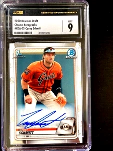 2020 BOWMAN CROMATO DRAFT CASEY SCHMITT AUTO CGC GRADO 9 - Foto 1 di 4
