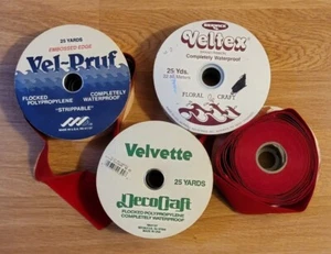 Lot of VTG RED Flocked Polypropylene Ribbon spools. Veltex, Vel-pruf, Velvette - Picture 1 of 1