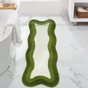 Bathroom Rugs Runner 18x47 Inch Non Slip Soft Green Rug Irregular Shape Bathroom - Picture 1 of 8