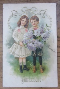 Cartolina d'epoca in rilievo Bambini  Anniversario - postcard - tarjeta -  - Picture 1 of 2
