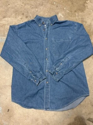 Men’s Medium Denim Long Sleeve Button Shirt Y2K Staple Piece Casual Overshirt  - Image 1 of 3