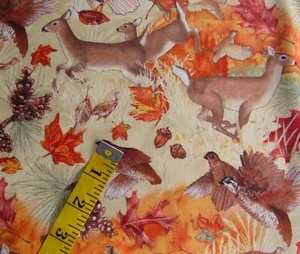 1/2 yd COUNTRY FIELDS Blue Hill Quilting Fabric #7356 Autumn Leaves Wildlife - Picture 1 of 3