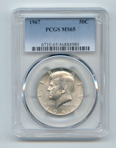 1967 40% Silver JFK Half Dollar, Kennedy, PCGS MS-65 Cover