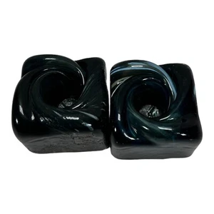 Vintage Ukrainian Glass Candle Holder - Dark Blue with Spiral Design - Picture 1 of 14