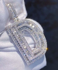 2.50ct Round Genuine Moissanite Men's D Initial Pendant 925 Sterling Silver - Picture 1 of 3