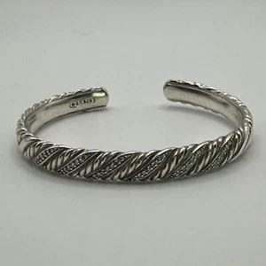 David Yurman Sculpted Cable Cuff Bracelet W/ Diamonds .33tw Sterling Silver 925 - Picture 1 of 10