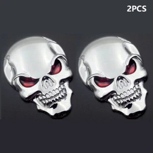 2x Metall Skull Totenkopf Logo Sticker Emblem Badge Aufkleber Auto Chrom 3D Neu - Bild 1 von 7