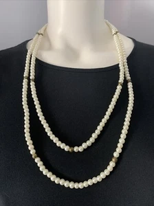 Collar Vintage Imitación Perla y Latón Cuentas 28.5" Gota Joyería de Moda - Imagen 1 de 1
