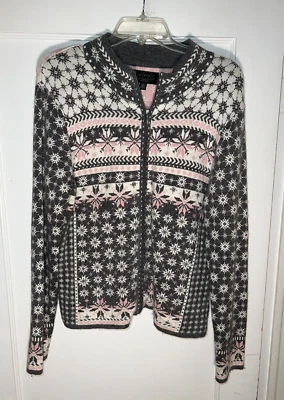 Icelandic Design Angora Blend Zip Cardigan Sweater Jacket Gray Pink Sz M  d271 - Image 1 of 4