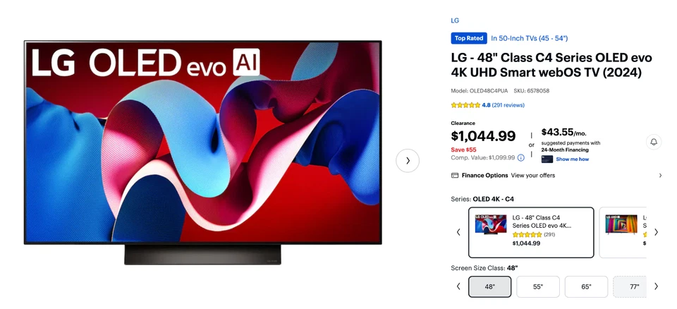 LG 48 Inch Class OLED evo C4 Series Smart TV 4K Processor (2024) - OLED48C4PUA - Image 1 of 1