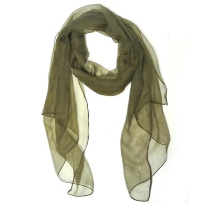 Solid Color Silk Long Scarf Olive — 第 1/4 张图片