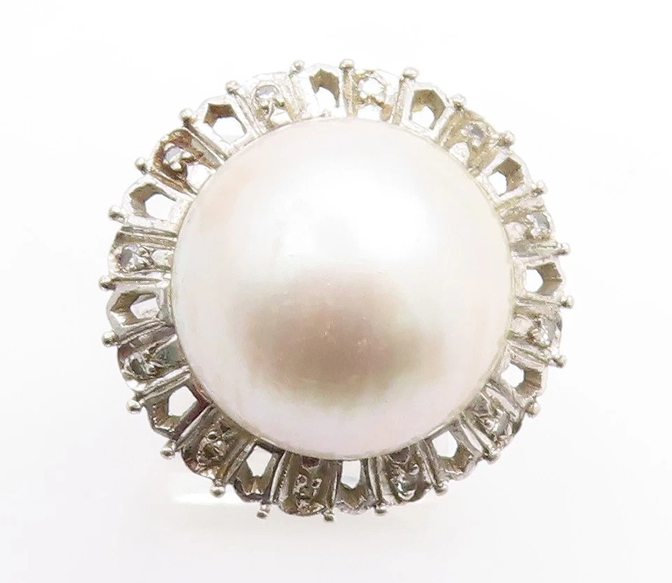 14K GOLD  Vintage Real Diamonds & Dome Stone Cocktail Ring Sz 6.5  GR260 - Image 1 of 4