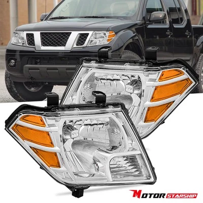 For 2009-2021 Nissan Frontier Front Lamps Chrome Headlights Assembly Pair - Image 1 of 4