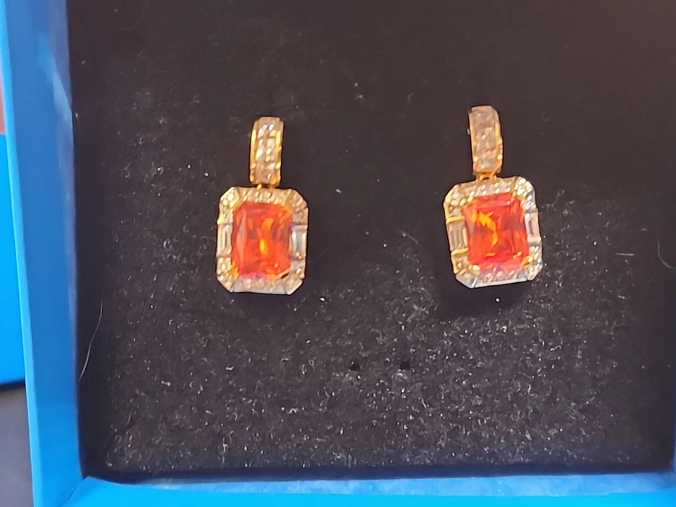 Victoria Wieck Gold Vermeil Created  Padparadscha Sapphire & Absolute Earrings - Image 1 of 4