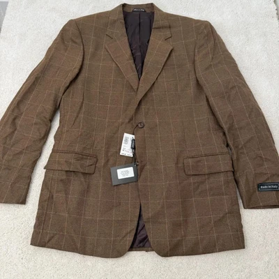 Harold Powell Sport пальто размер 42L коричневый клетку шерсти сделано в Италии новый с ярлыками - Изображение 1 из 4