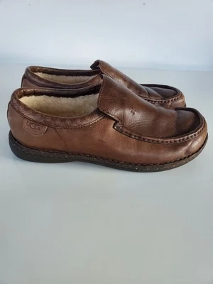 UGG Quintana Moccasin Slippers Brown Leather Sheepskin Lined Mens Shoes Size 12 - Image 1 of 4