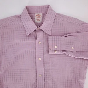 Brooks Brothers Mens Traditional Fit Non Iron Windowpane Pink 15-4/5 Preppy - Picture 1 of 5