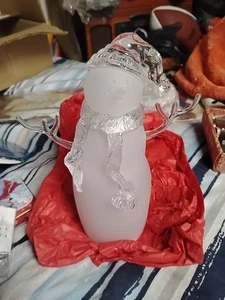Dept. 56 Large Frosted Acrylic Smiling Snowman 9x7x4 - Picture 1 of 4