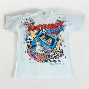 VTG 1998 NASCAR Cartoon Network Happy Birthday All Of Print Shirt White Racing - Picture 1 of 8