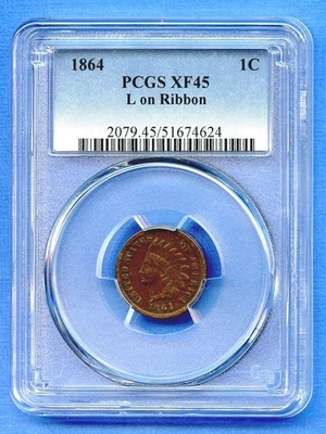 1864-P PCGS XF45 Indian Head Cent 1c US Mint Coin 1864-P XF-45 Rare L on Ribbon - Image 1 of 4
