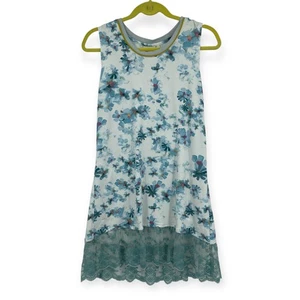 LOGO Lounge blau Blumen Tank Top Spitze Rüschen Stretch Frottee Lori Goldstein M - Bild 1 von 9