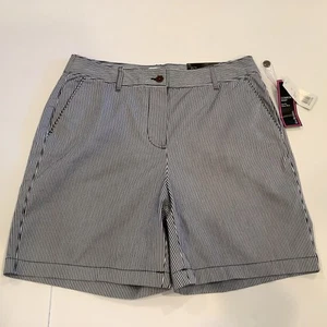 Kim Rogers Shorts Size 12 Comfort Waist Navy Blue White Striped Straight Leg NEW - Picture 1 of 10