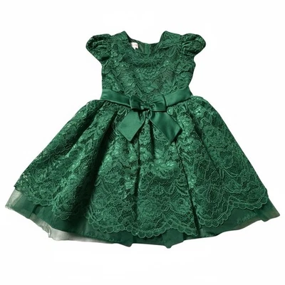 Bonnie Jean Girls Green Lace Dress Bow Holiday Party Wedding Special Occasion - Image 1 of 4