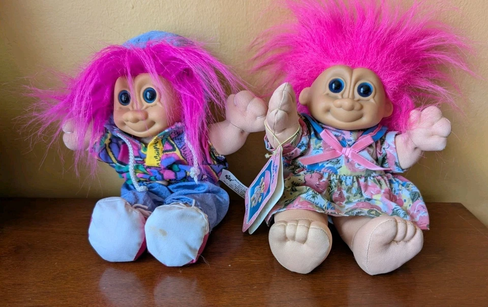 "Juguete de peluche Troll Kidz Rocky & Rosie vintage Russ 12"" de alto RARO ojos azules brillantes" Foto 1 de 4