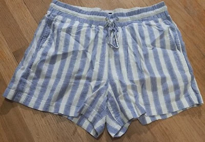 Шорты без застежек женские Gap средние эластичные на талии льняная смесь синие белые в полоску - Изображение 1 из 4