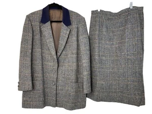 Womens Custom VTG 90s Wool Plaid Riding Suit 2XL-Jacket / L-Skirt 7686 - Picture 1 of 10