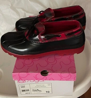 Zapatos de lluvia Sugar Swippery rojos a cuadros talla 10 Foto 1 de 4