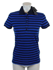 Tommy Hilfiger Women's Cotton Striped Polo-Blue/Black-XS - Picture 1 of 1