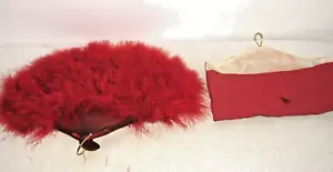 Vintage Hand Held Marabou Feather Fan Hong Kong Lucite/Plastic Handle Case - Picture 1 of 10