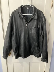 Vintage Black Leather Jacket Men’s Oversized Large, Quilted Lining. Very Soft - Picture 1 of 13
