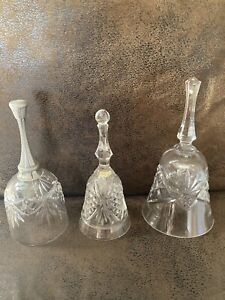 3x bells Crystal Cut Glass Vintage Hand Cut Bell Job Lot (h)