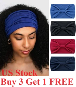  Wide Headband Women Hair  Bow knot Turbans Head Band Make-up Sports Running - Picture 1 of 31