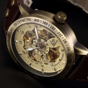 Reloj de Pulsera Esqueleto Mecánico Automático Bronce Retro Hombre* - Imagen 1 de 6