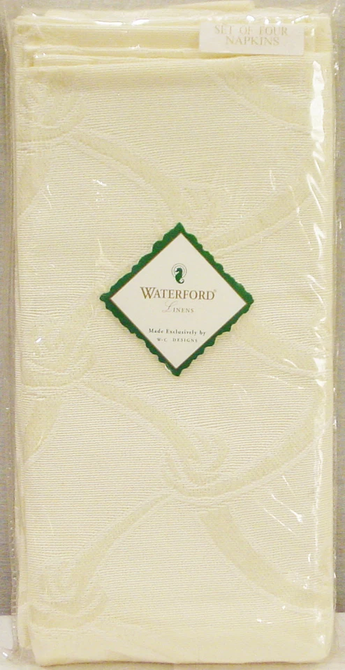 WATERFORD LINEN JAMESTOWN PATTERN IVORY COLOR SET OF 4 NAPKINS NEW IN PACKAGE - Image 1 of 1