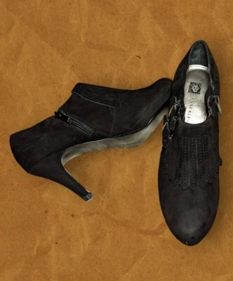ANNE KLEIN Cuero Negro Gamuza Tacón Botines FRINGE Zapatos Cremallera 7.5 Para Mujer  Foto 1 de 4