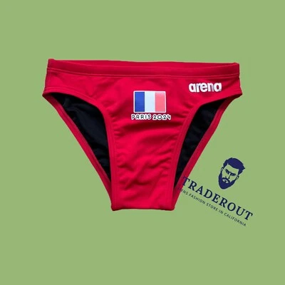 H.E.Arts France Flag custom print Mens Arena Red Swim Brief swimwear size 28 - Image 1 of 4