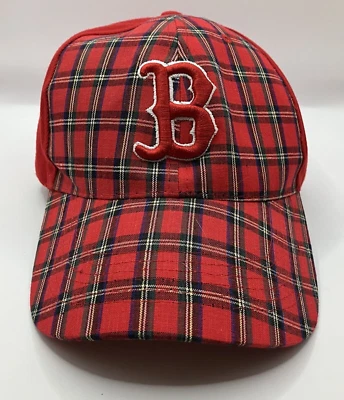 Boston Red Sox Plaid Hat 100% Cotton Baseball Cap Hat Adjustable Hook & Loop Red - Image 1 of 4
