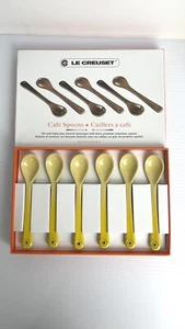 RARE Le Creuset Cafe Spoons Premium Stoneware Spoons Yellow Set Of 6 - Picture 1 of 9