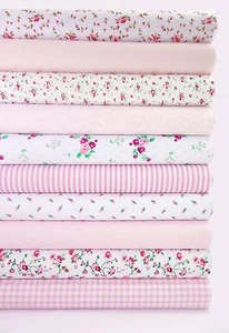 Fabric Bundle Pink 10 Fat Quarters Polycotton Craft Material Floral 21" 55cm - Picture 1 of 2