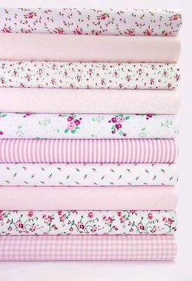Fabric Bundle Pink 10 Fat Quarters Polycotton Craft Material Floral 21" 55cm - Image 1 of 2