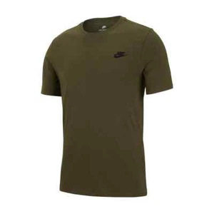 Nike Men's Sportswear Club Swoosh Top Tee Logo Crew Neck T-shirt Olive S-XL - Picture 1 of 2